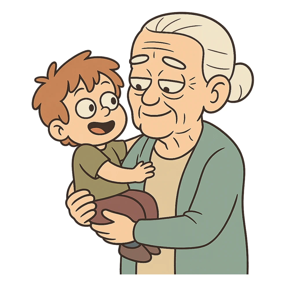 flat toon style old person holding a child in their arms sticker