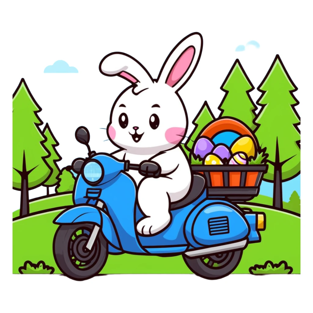 Easter bunny riding a BMW boxer motorcycle with trees and grass in the background sticker