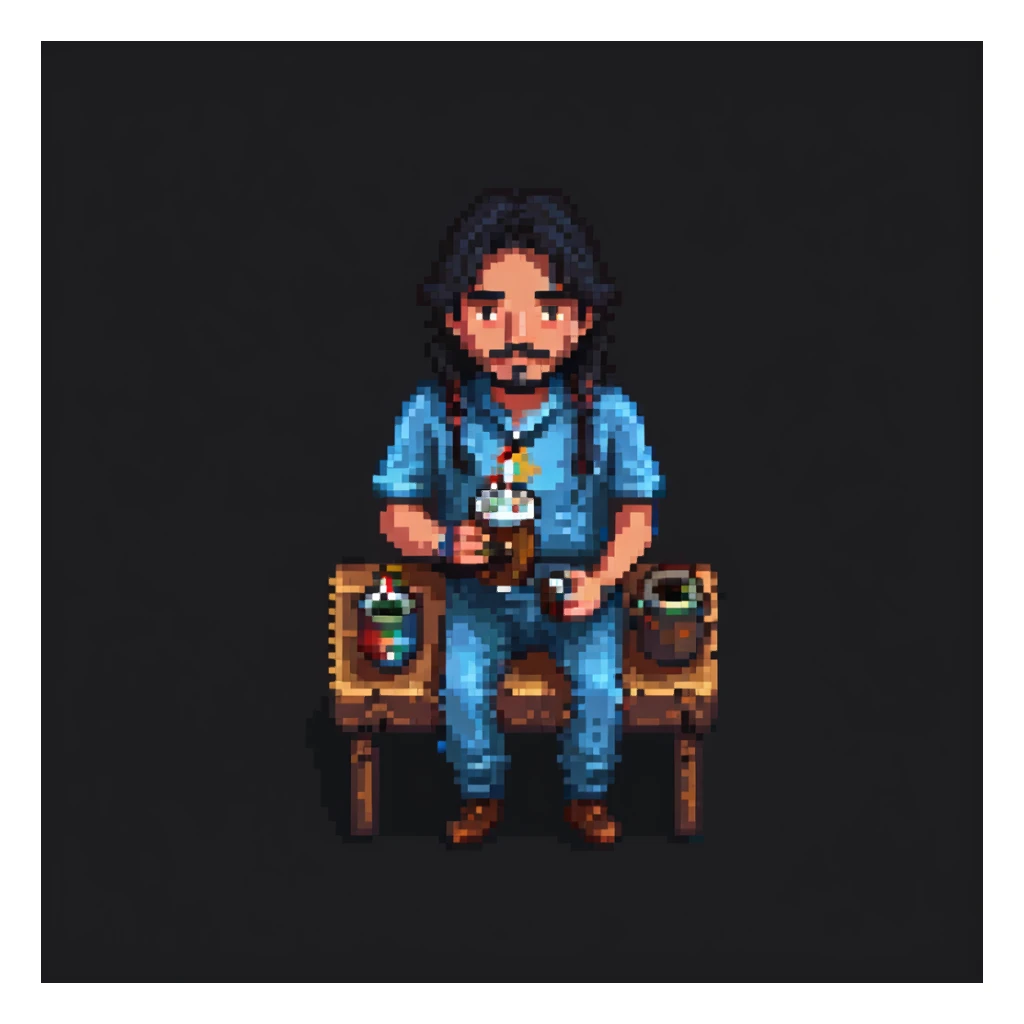 pixel art of an Argentinian man with dark hair drinking mate sticker