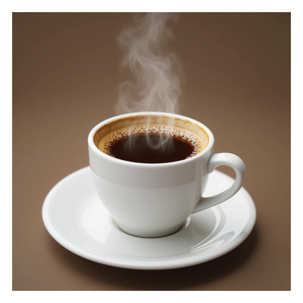 realistic espresso cup with rich brown coffee in white ceramic cup, steam rising sticker