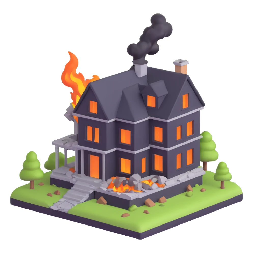 a house destroyed to the ground sticker