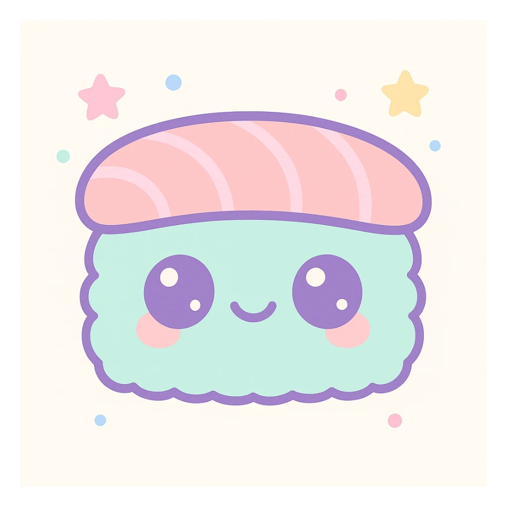 cute sushi with kawaii aesthetic, smiling face, pastel colors, soft and rounded shapes sticker