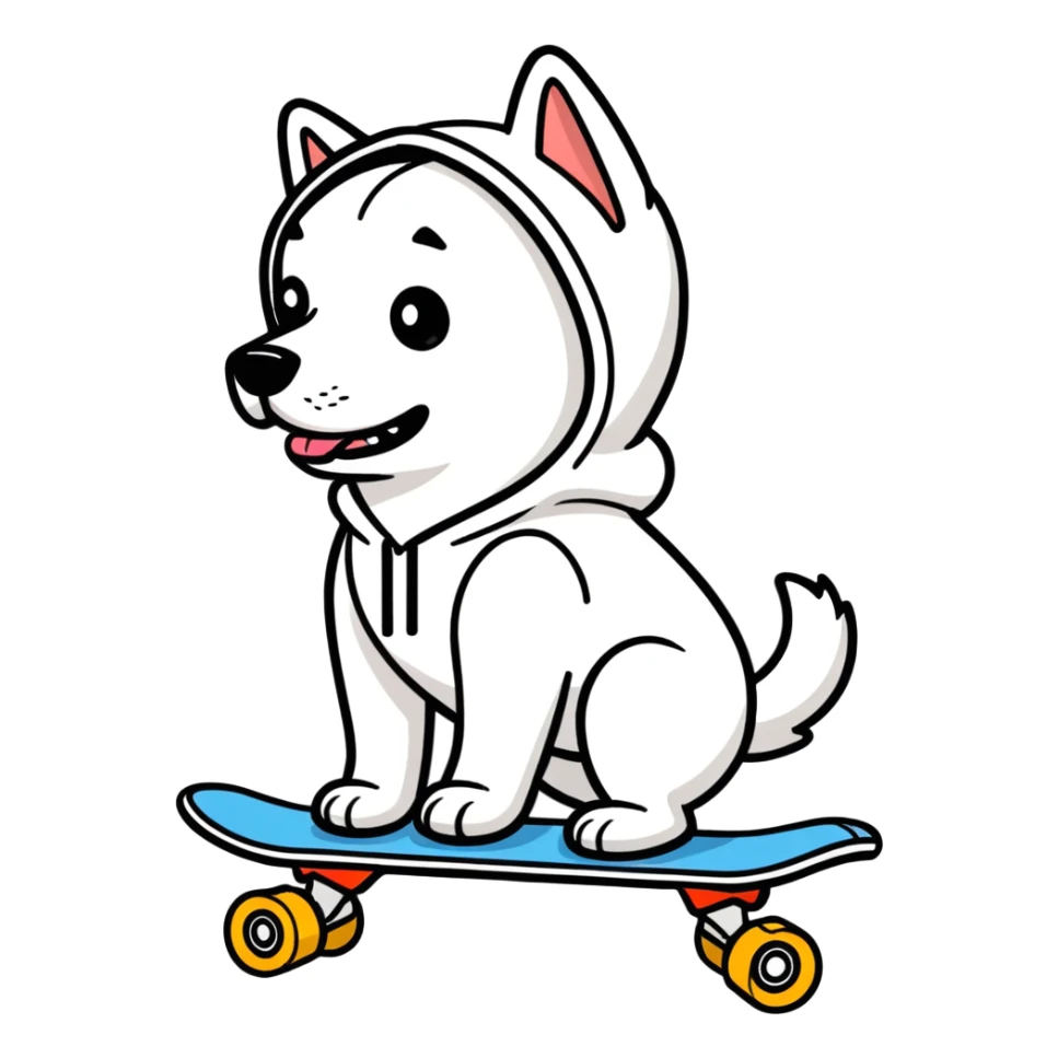 Dog with hoodie on a skateboard  sticker