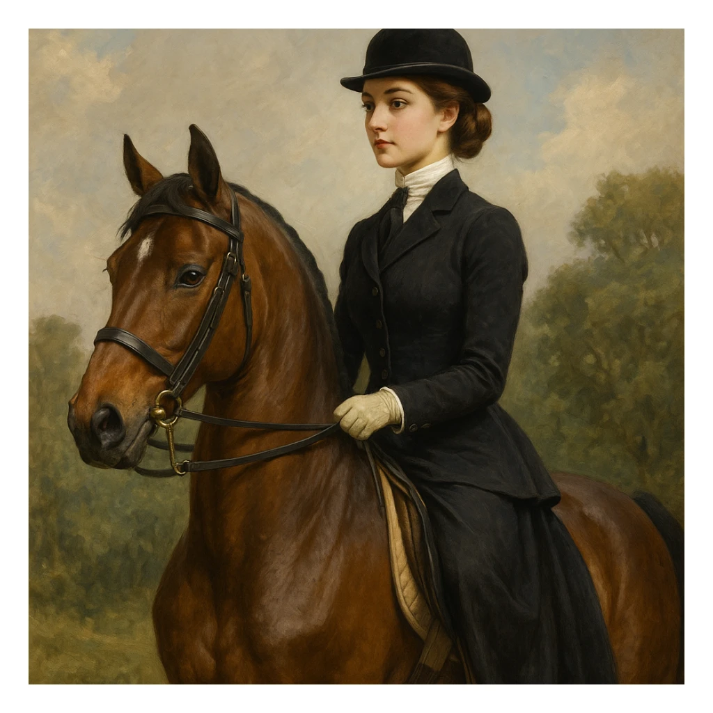 equestrian girl on horseback, elegant and detailed sticker