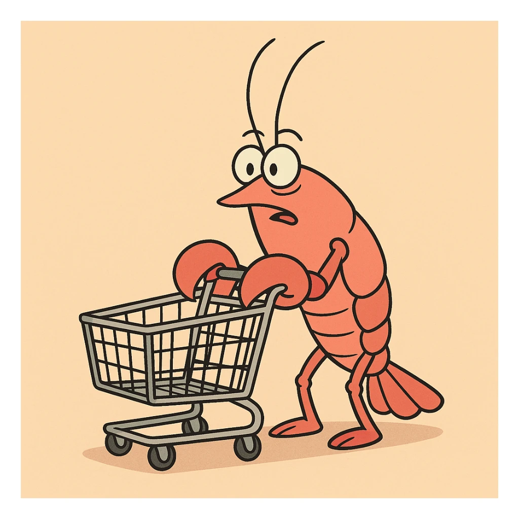 lobster pushing a shopping cart sticker