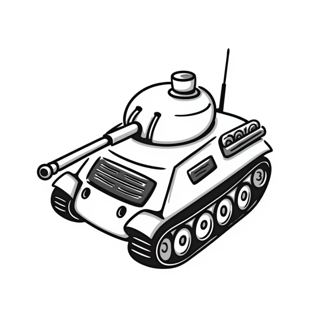 tank from bird's-eye view, hand drawn doodle style sticker
