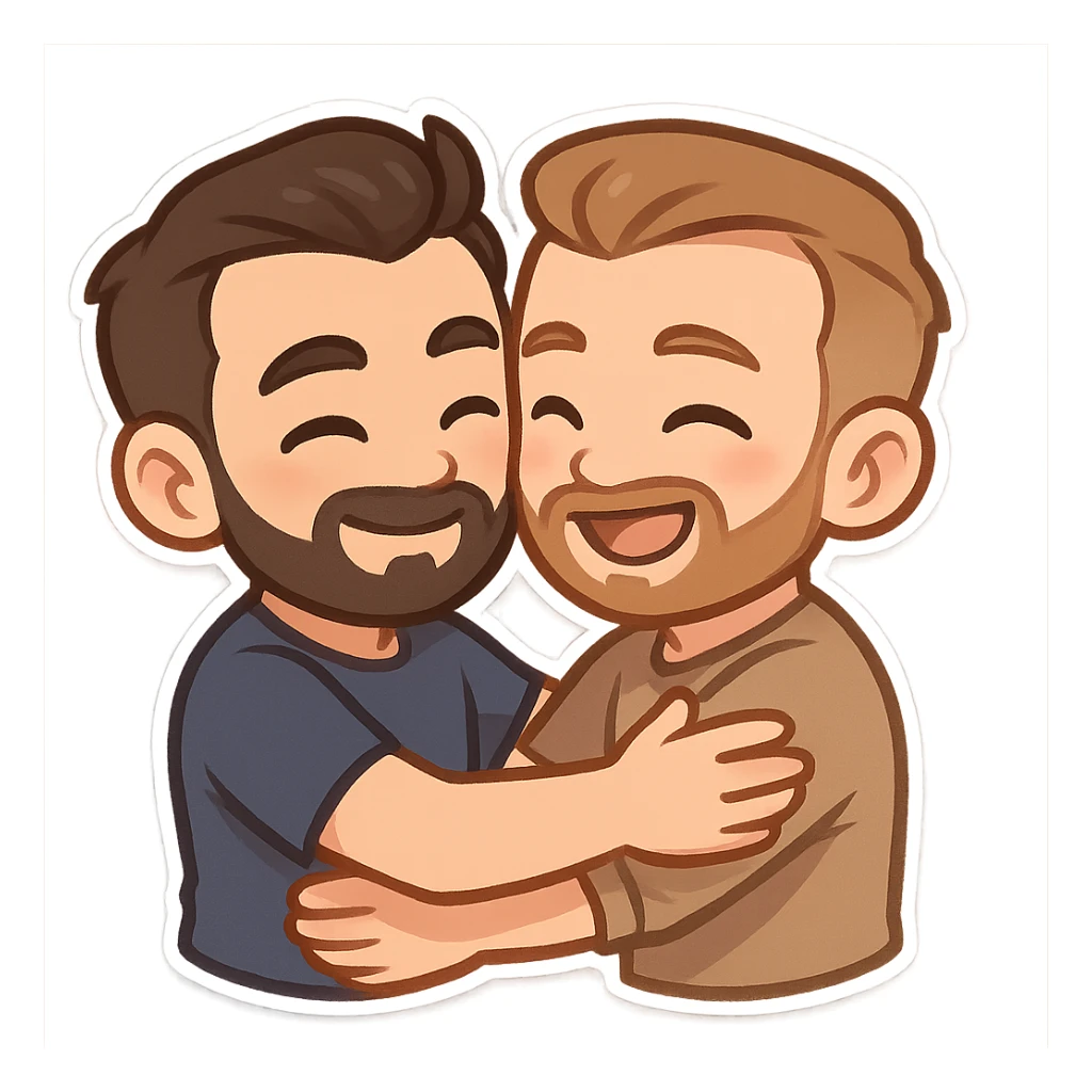 two masculine men doing 'bro hug', modern and expressive, suitable for Discord emoji sticker