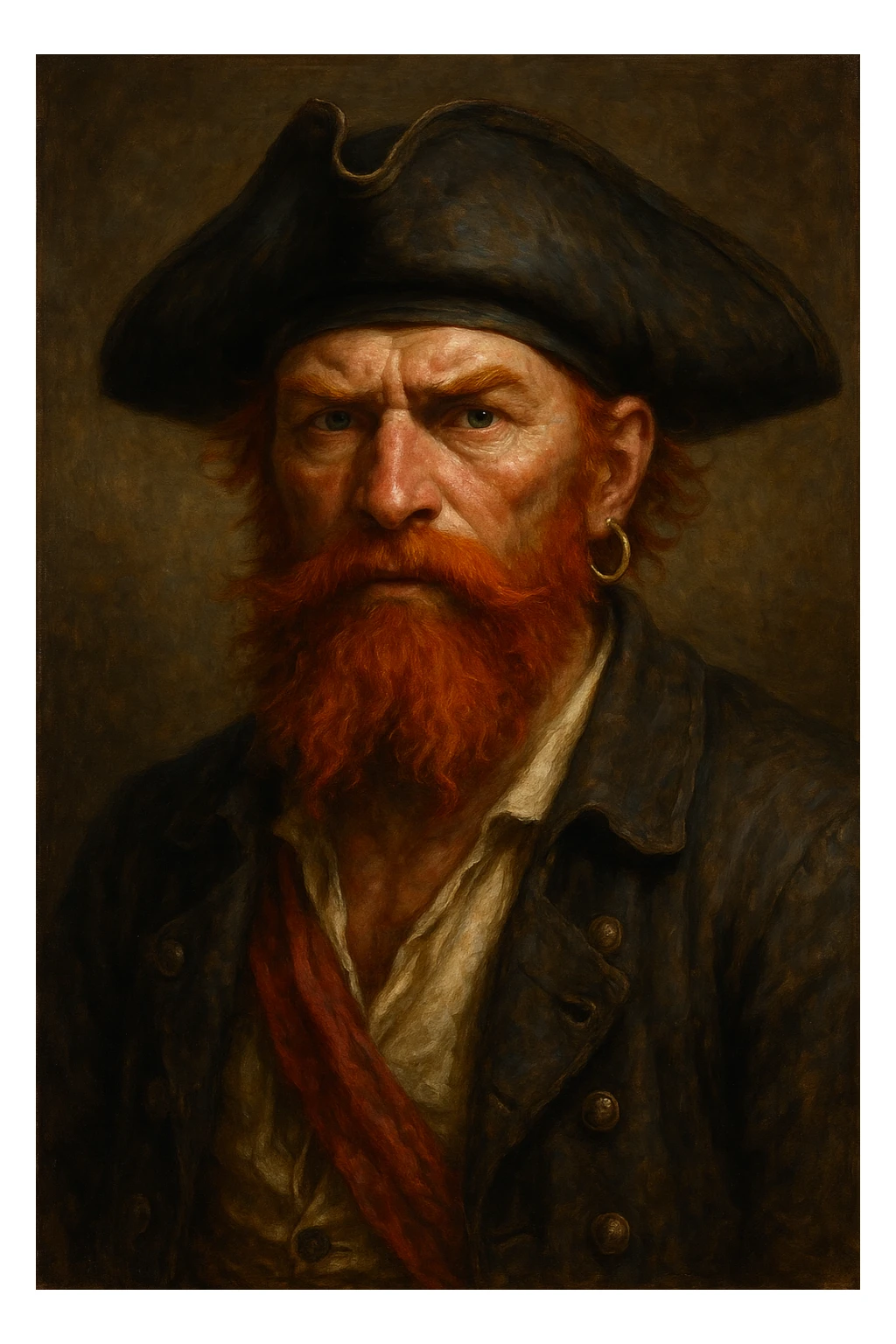 Сгенерируй мне пирата с ярко красной бородой в стиле реалистичной живописи sticker