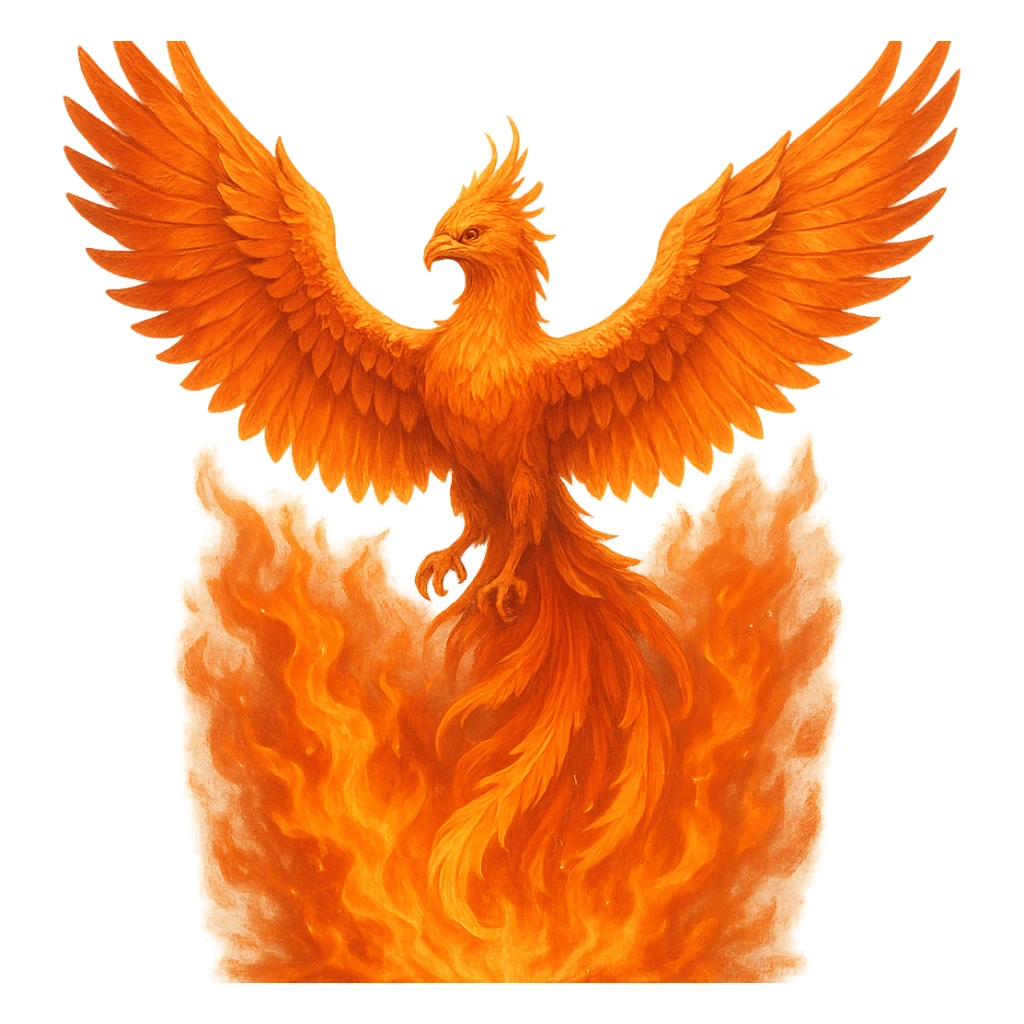 phoenix, majestic, fiery wings, rising from flames, fully depicted sticker