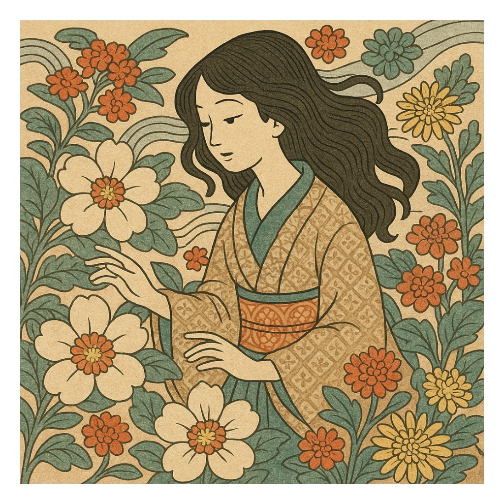 traditional Japanese floral fantasy in ukiyo-e style sticker