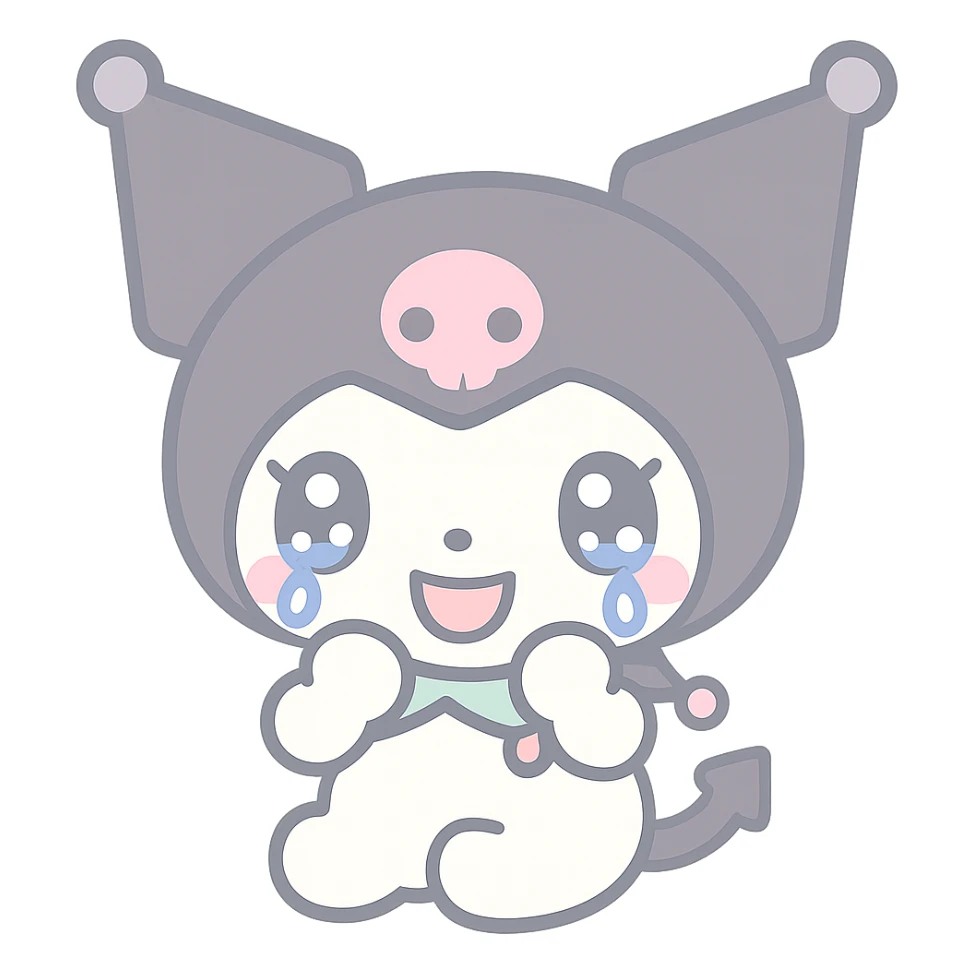 Kuromi crying, kawaii style, transparent background, tears clearly visible sticker