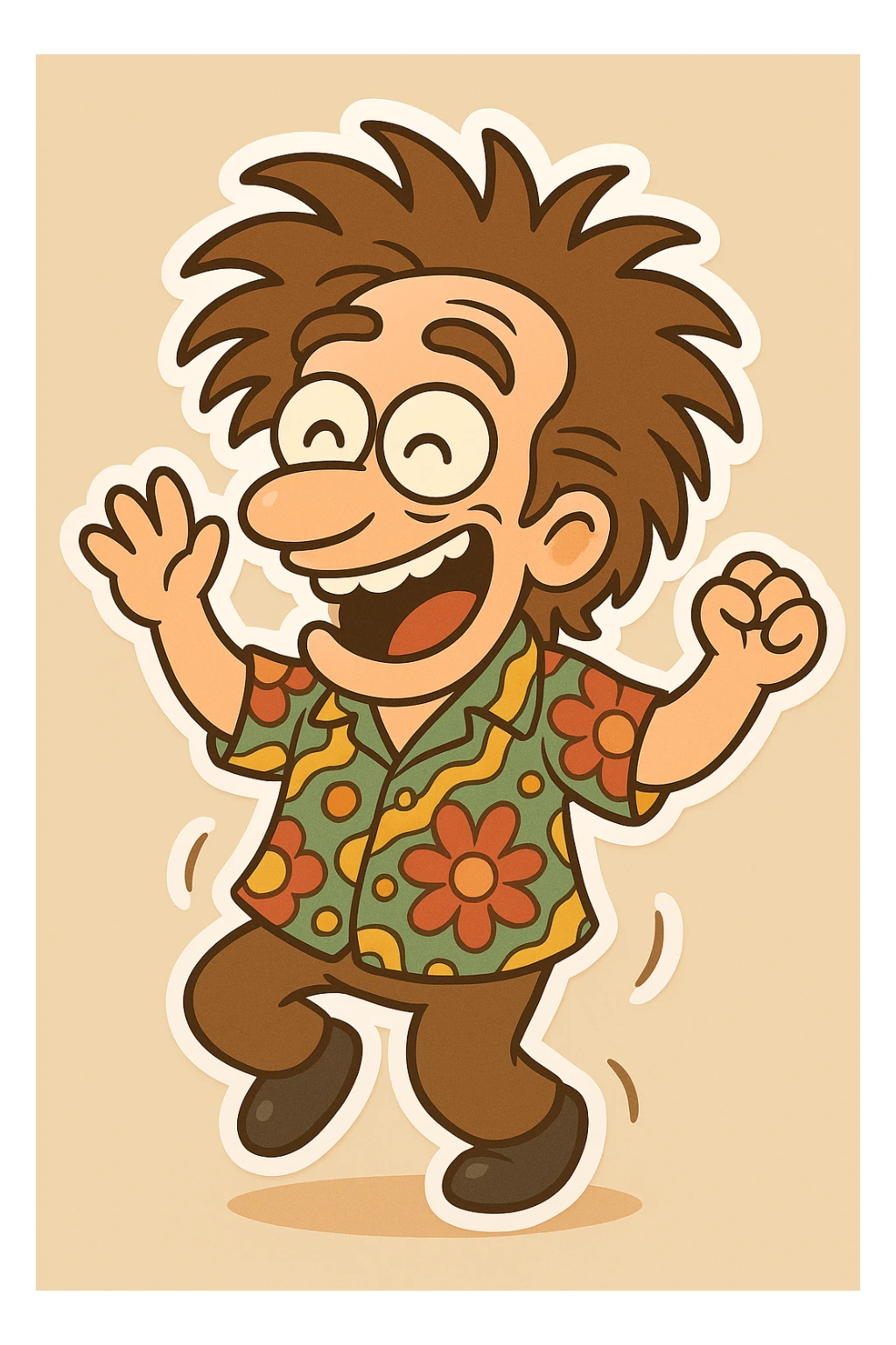 Make Shimmy Jimmy jiggle side to side, as if dancing, keep cartoon style and energetic expression, lively movement emphasized in chibi stickers style. sticker