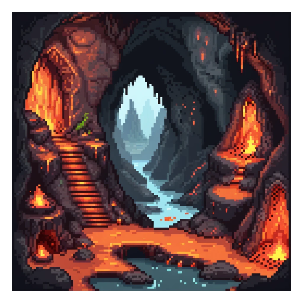 Dragon lair in volcanic cave with lava pools and glowing crystals sticker