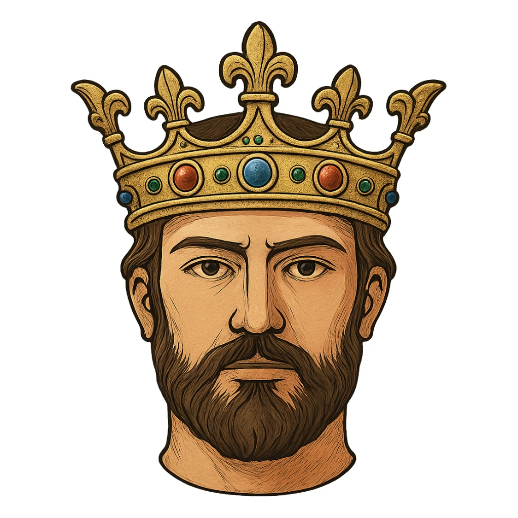 face with gold crown and jewels, digital illustration sticker