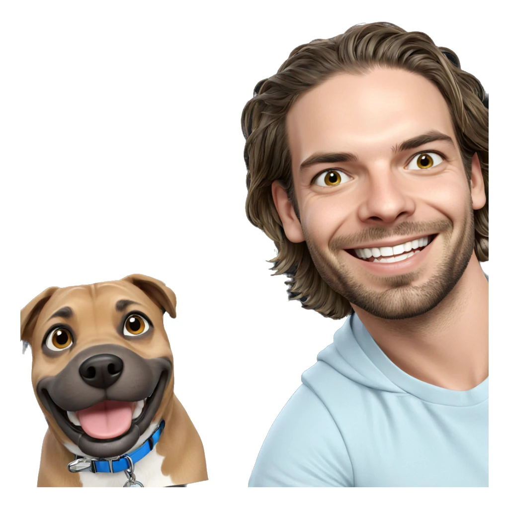 smiling boy with dog sticker