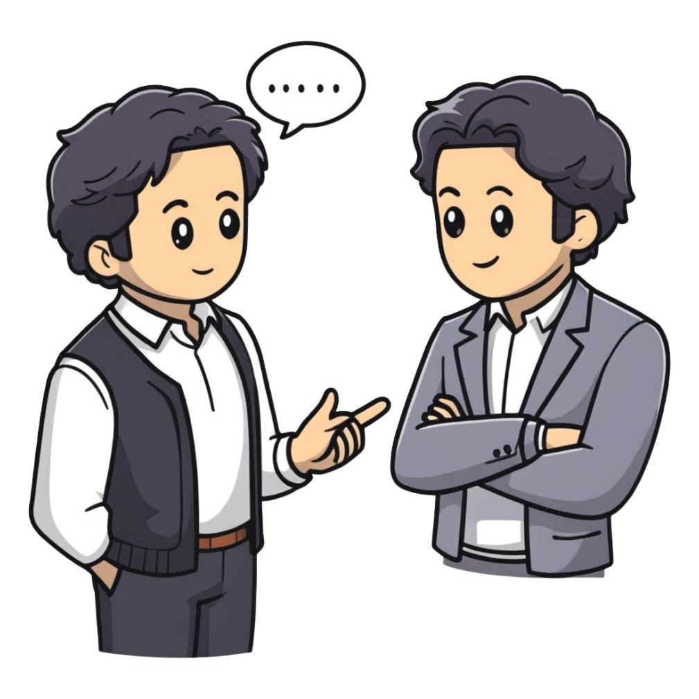 Management consultant with black wavy hair, stubble, strong features, white skin, smart casual attire, in a collaborative discussion with diverse business clients around a table with documents and laptop sticker