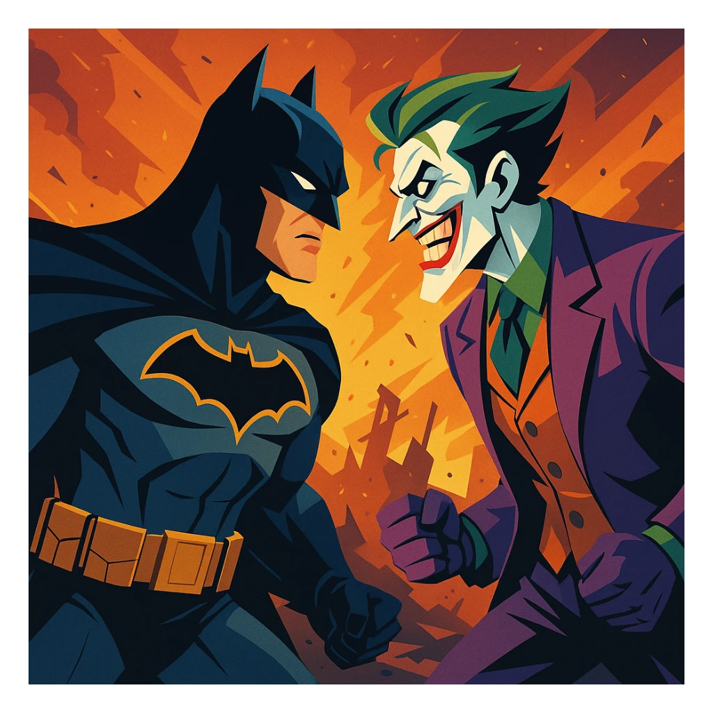 vector art of batman and joker, battleground background 
 sticker