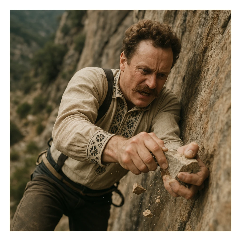 a man flakes off the rock face sticker