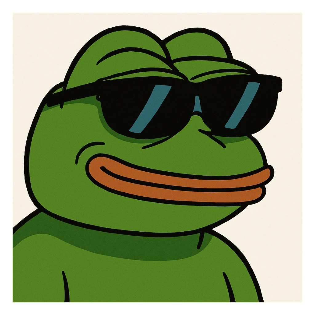 pepe the frog wearing sunglasses, 3D rendered, vibrant colors sticker