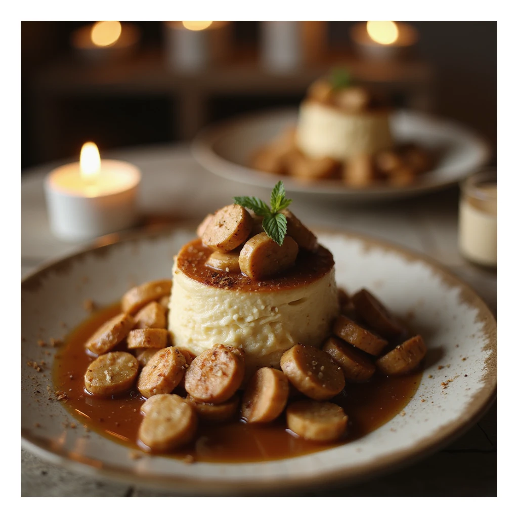 realistic image of a dietary supplement highlighted on a dessert or gourmet dish, festive atmosphere, realistic details, family environment sticker