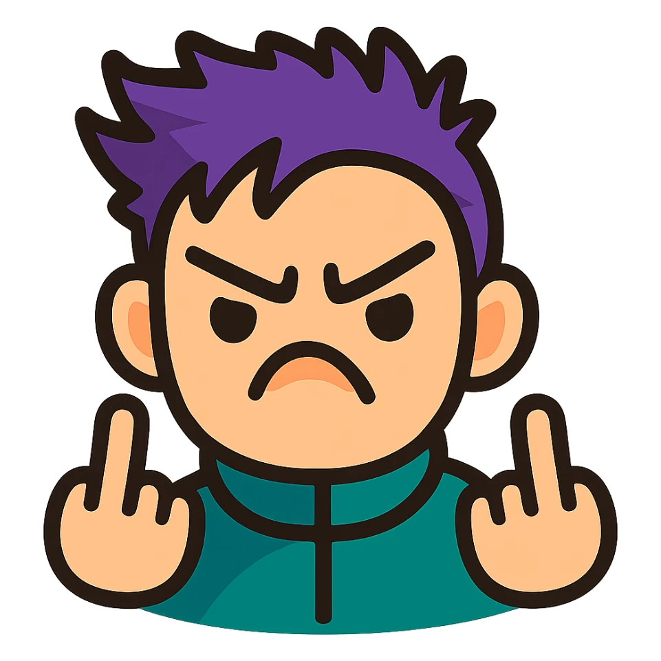 Transform this face into a cute emoji-style icon with minimalistic, bold lines, bright colors, playful and expressive features, suitable for a small emoji. Remove the background. sticker