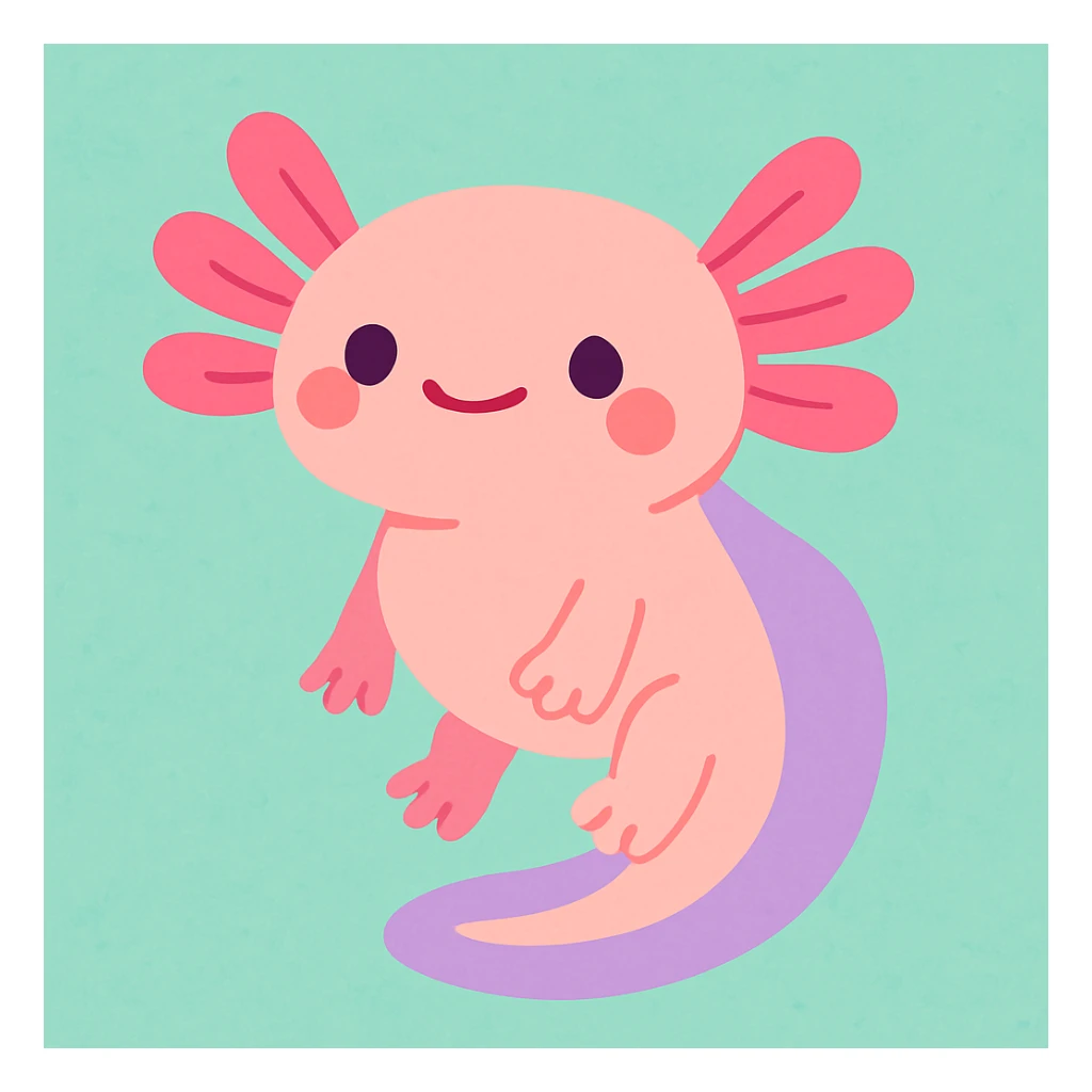 axolotl, pastel toon cartoon style, cute and colorful sticker