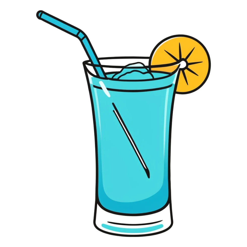 blue curaçao tropical cocktail in a hurricane glass, flat vector illustration sticker