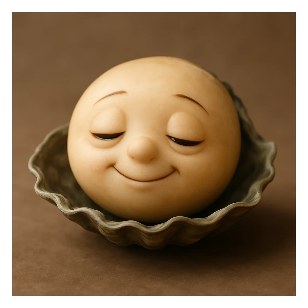 A cute oyster with a sleepy expression, half-closed eyes and a small smile, photorealistic style. sticker