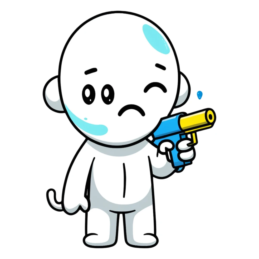 sad face with water gun to head sticker
