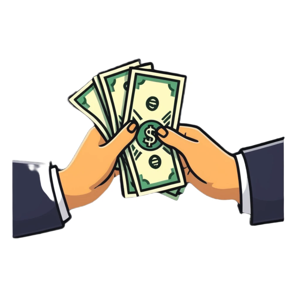 money being handed from one person to another sticker