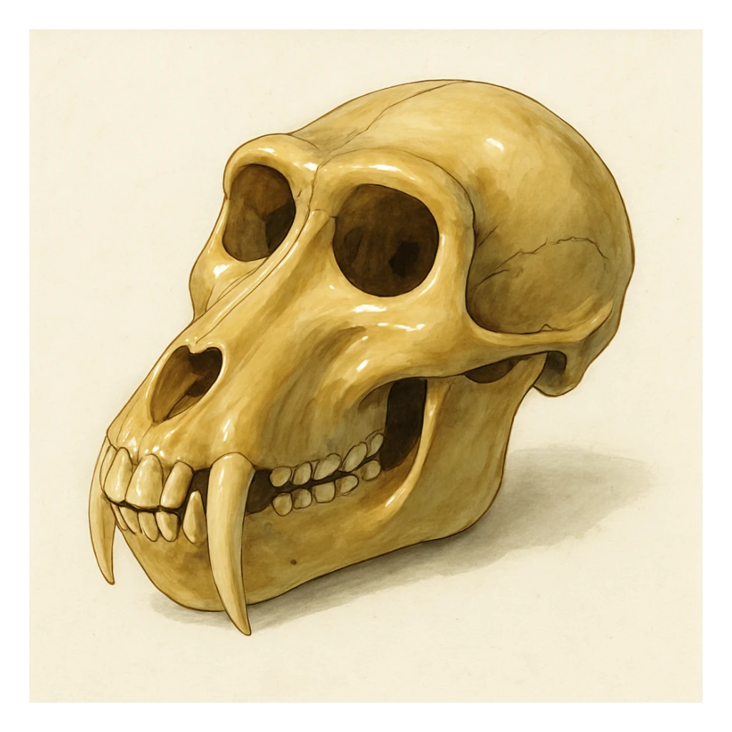 ghibli style baboon skull, realistic details, shiny, on white background sticker
