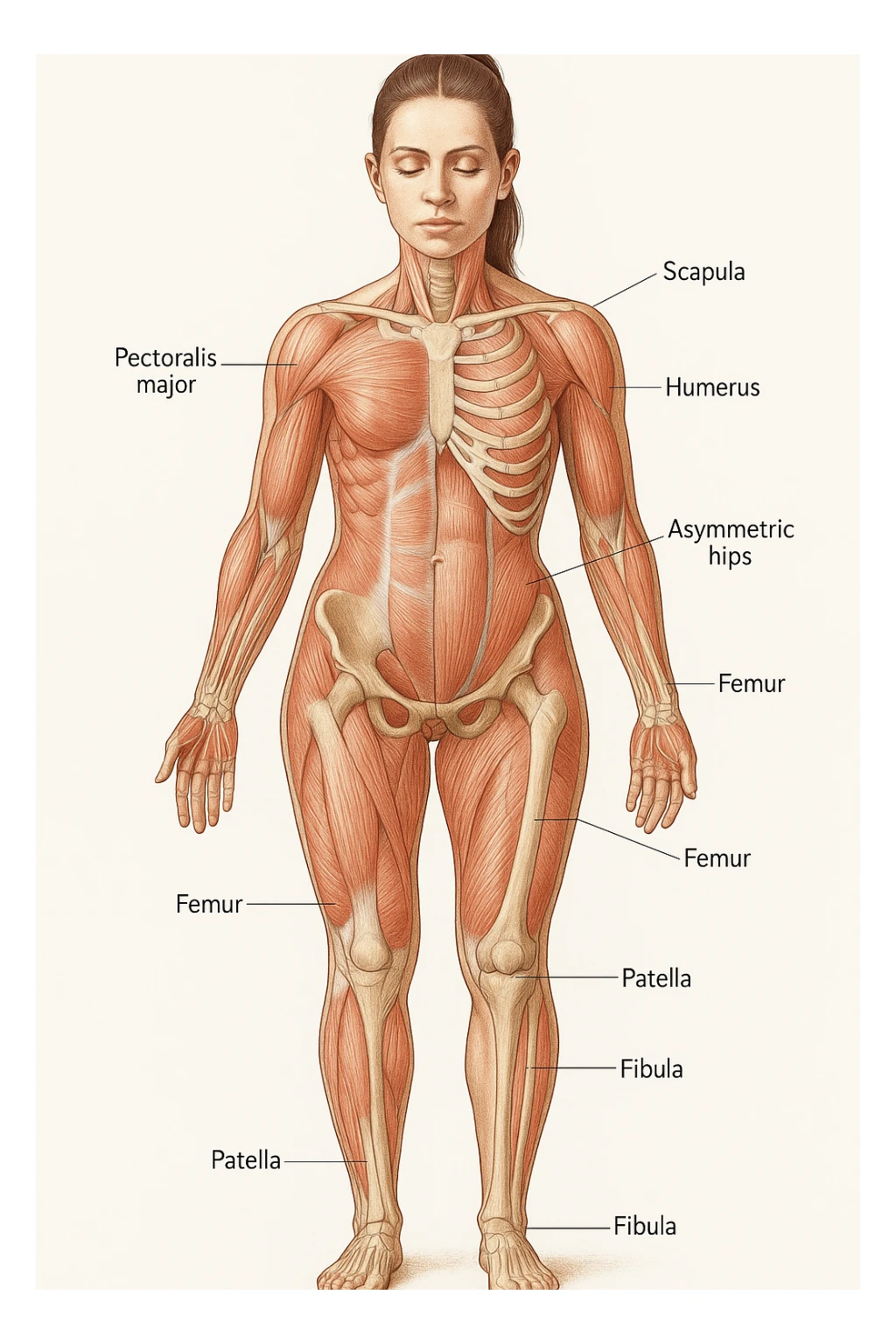 Donna vista anatomicamente con fianchi asimmetrici sticker