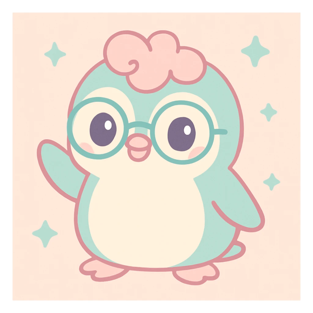 kawaii style penguin with curls, glasses, and a playful attitude sticker