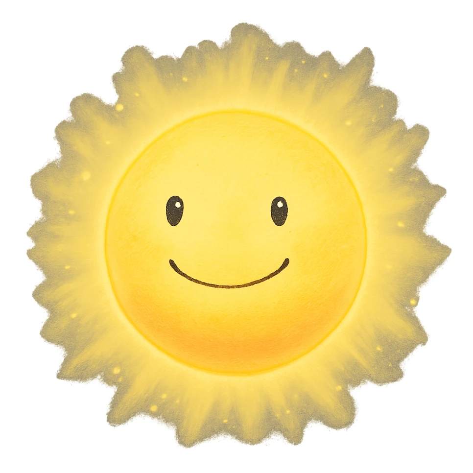 ghibli style glowing aura ball with a warm smile sticker