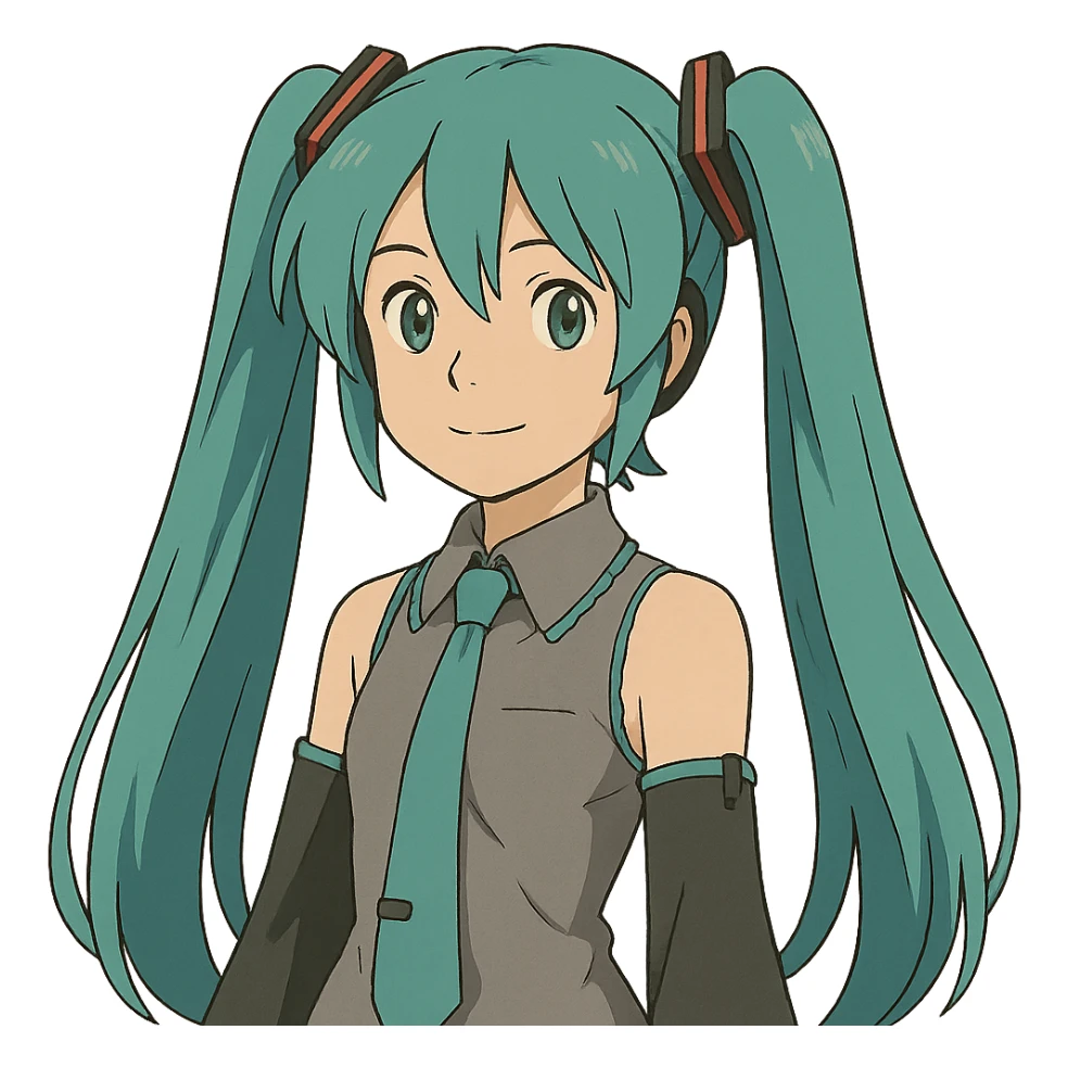 ghibli style Hatsune Miku with teal twin tails sticker