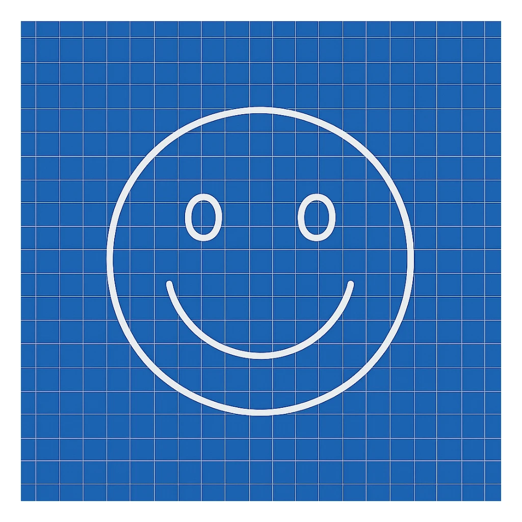 frame 10 with fully blue blueprint background with all grid lines drawn, smiley face unchanged sticker