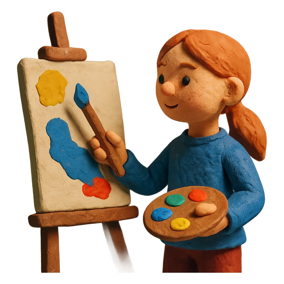 girl artist painting on a canvas sticker