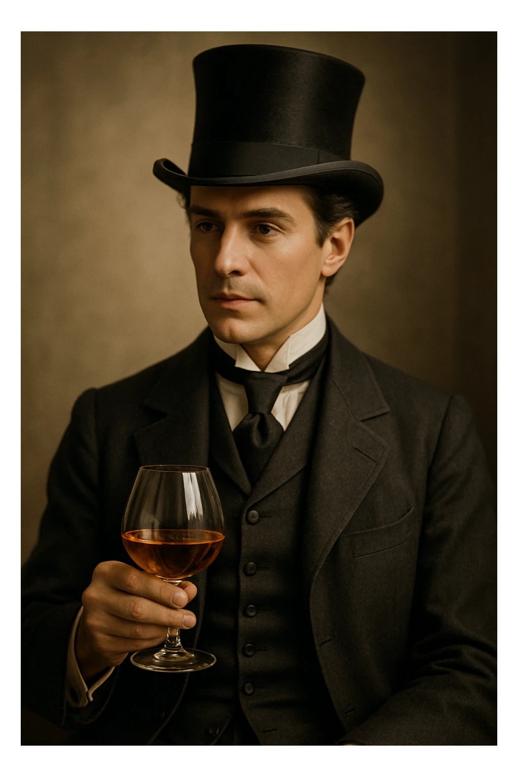 A man with a top hat holding a glass of brandy sticker