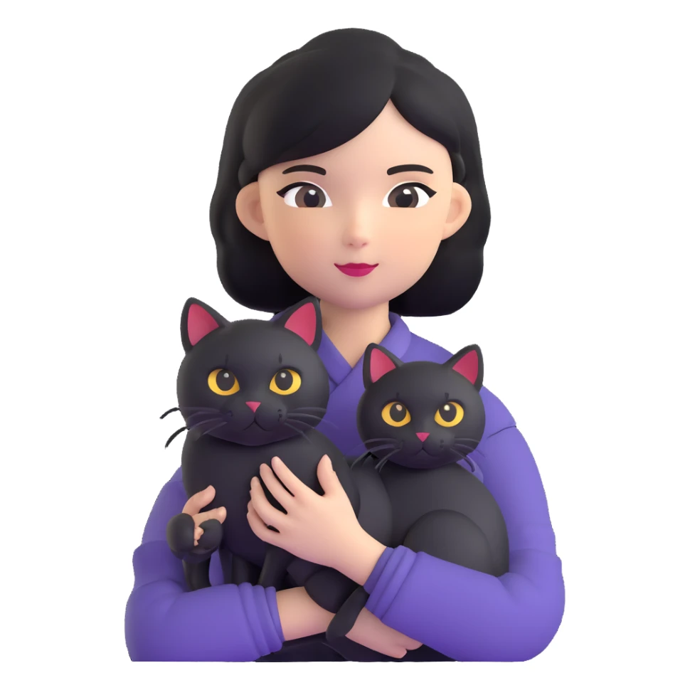 Young woman in black clothes with a black-patterned Chinese domestic cat sticker