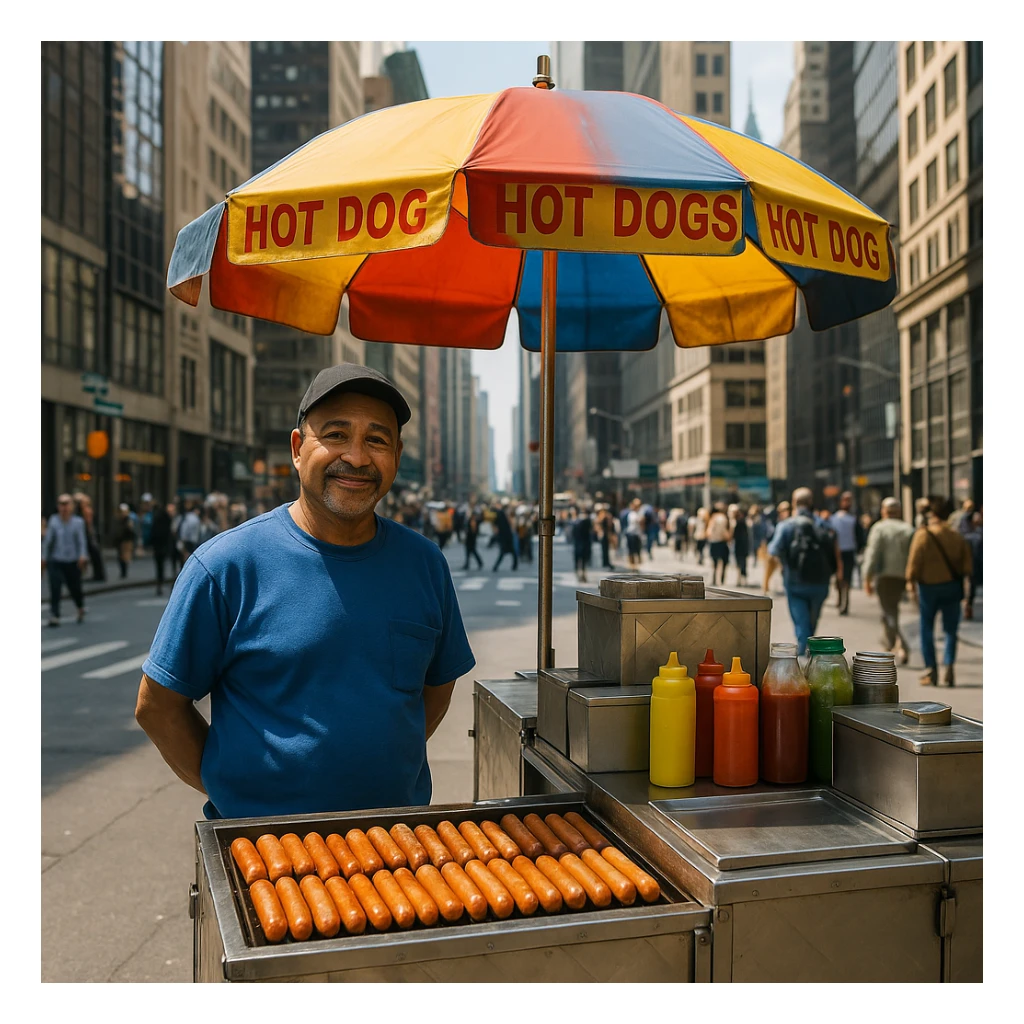 hotdog seller in New York with cart sticker
