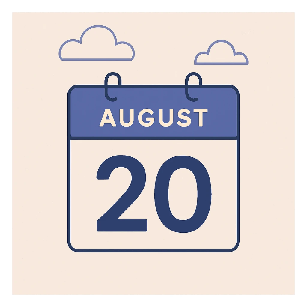 minimalist calendar block, date August 20, clean design sticker