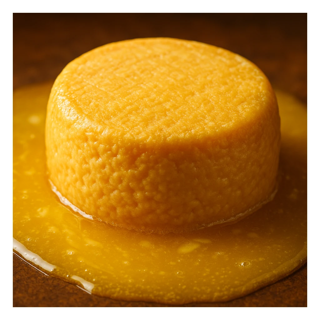 a head of cheese lying on melted butter sticker