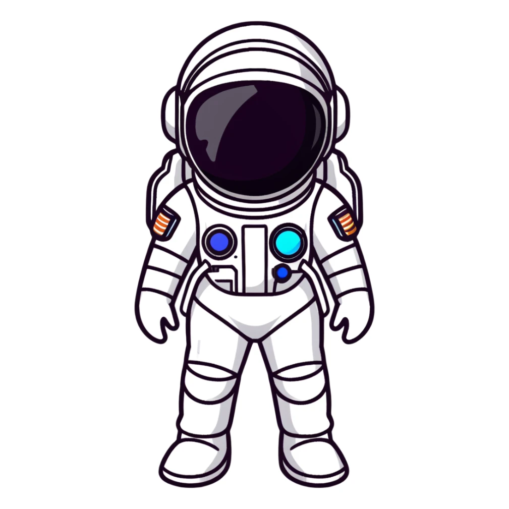 Futuristic female astronaut in a high-tech spacesuit, sleek helmet with reflective visor, detailed sci-fi armor, standing pose, science fiction aesthetic sticker