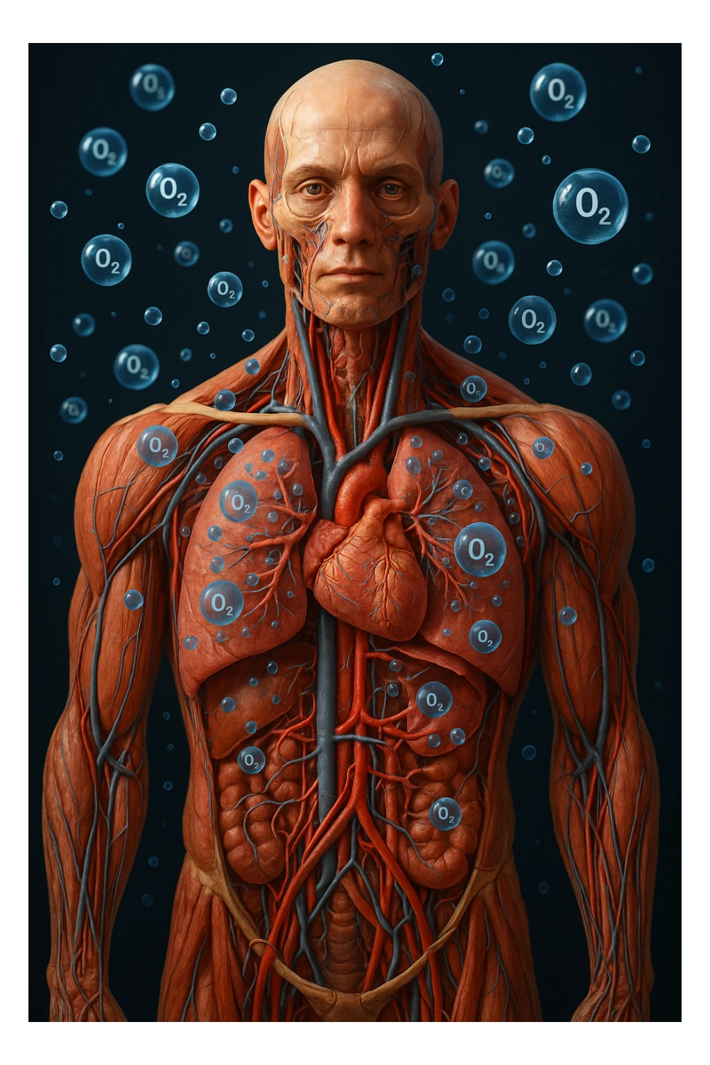OSSIGENO FLUTTUA IN UN CORPO UMANO ANATOMICO, IPERREALISTICO 4K sticker