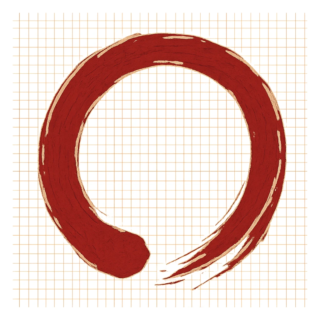 Create a Japanese style enso circle with torn, smeared, calligraphic edges in a rich saturated red color as shown in the reference. The contour should be clear but with artistic brush strokes. The inside is completely empty and the background is transparent. No text or decoration. sticker
