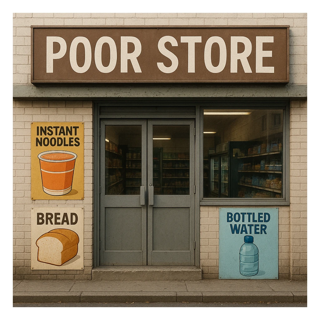 Convenience store named poor store and more sticker