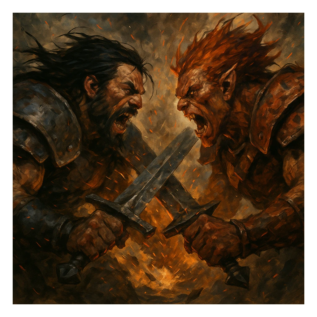 angry fight final battle, two fierce characters clashing, intense energy, dramatic scene sticker