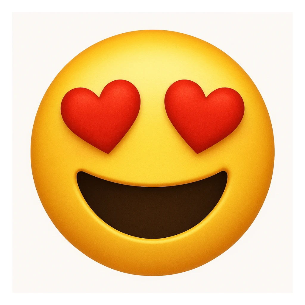 yellow emoji face, heart eyes, joyful sticker