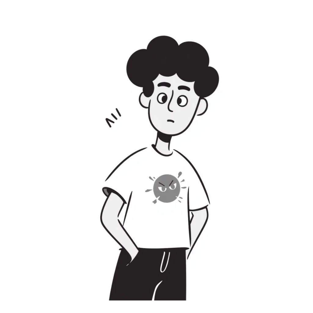 a young man with a troubled look on his face, hand drawn doodle style sticker