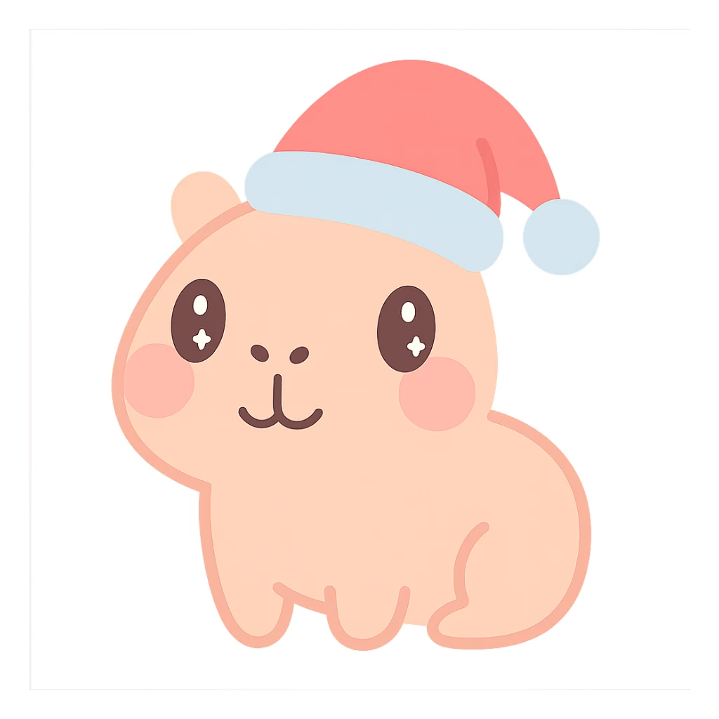capibara with red and white Christmas hat, cute expression sticker